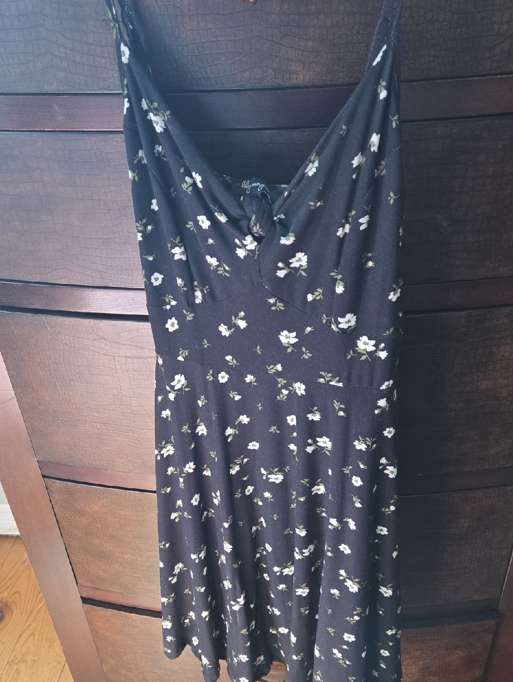 Black Floral Slip Dress with White Blossoms
